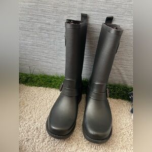 Kenneth Cole Black Tall Rain Boots with Buckle